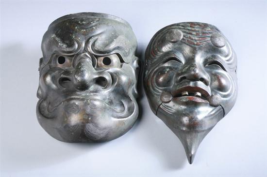 Appraisal: TWO JAPANESE BRONZE NOH MASKS Signed - in high in