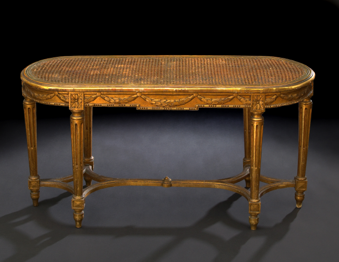 Appraisal: Louis XVI-Style Giltwood Bench early th century the caned ovoid