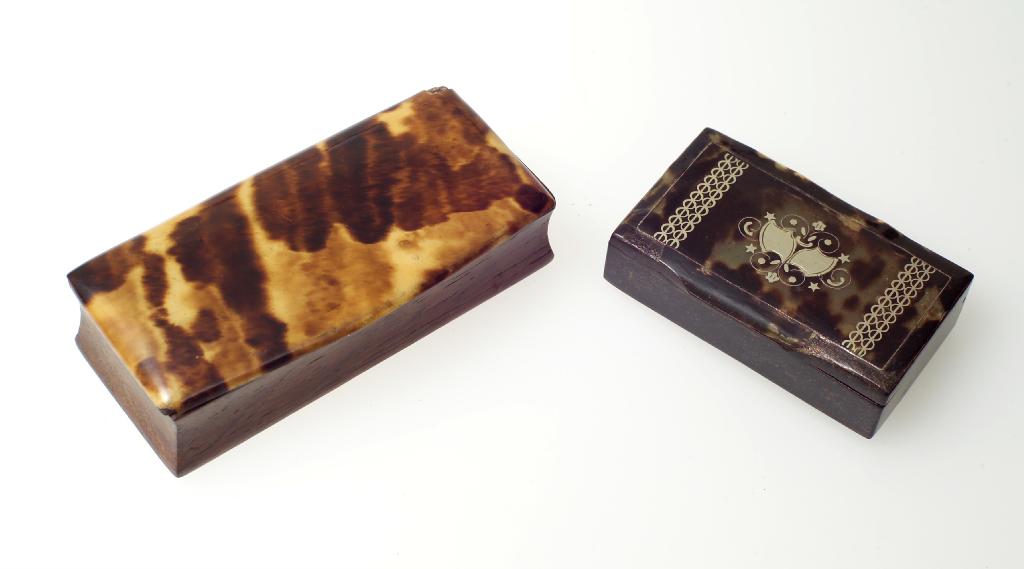 Appraisal: TWO th CENTURY TORTOISESHELL SNUFF BOXES each of rectangular form