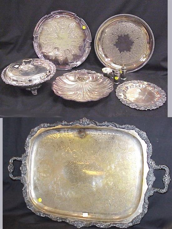 Appraisal: Silverplate including trays covered dish shell-shaped dish open salt tea