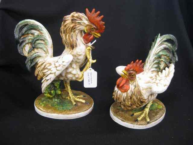 Appraisal: Pair of Italian Pottery Roosters signed '' excellent