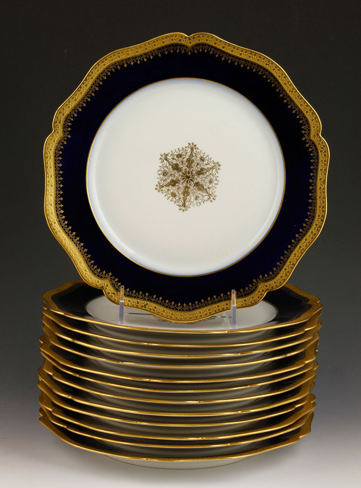 Appraisal: - Cobalt and Gold Guerin Limoges Plates Lot of thirteen