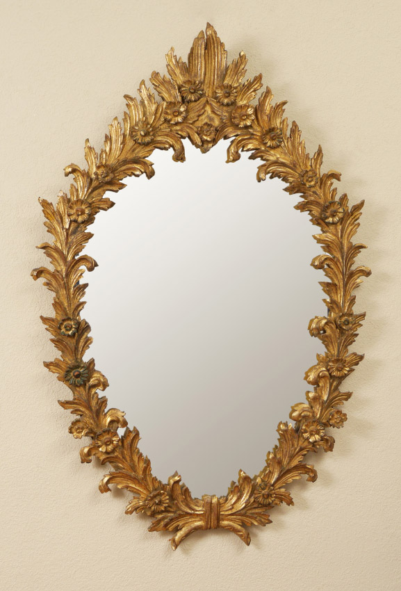 Appraisal: CARVED GILT WOOD WALL MIRROR Foliate motif '' h x