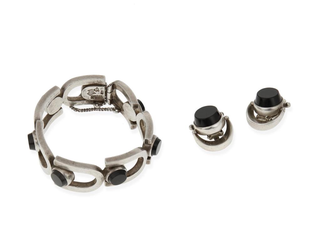 Appraisal: Antonio Pineda - Mexican A set of silver and onyx