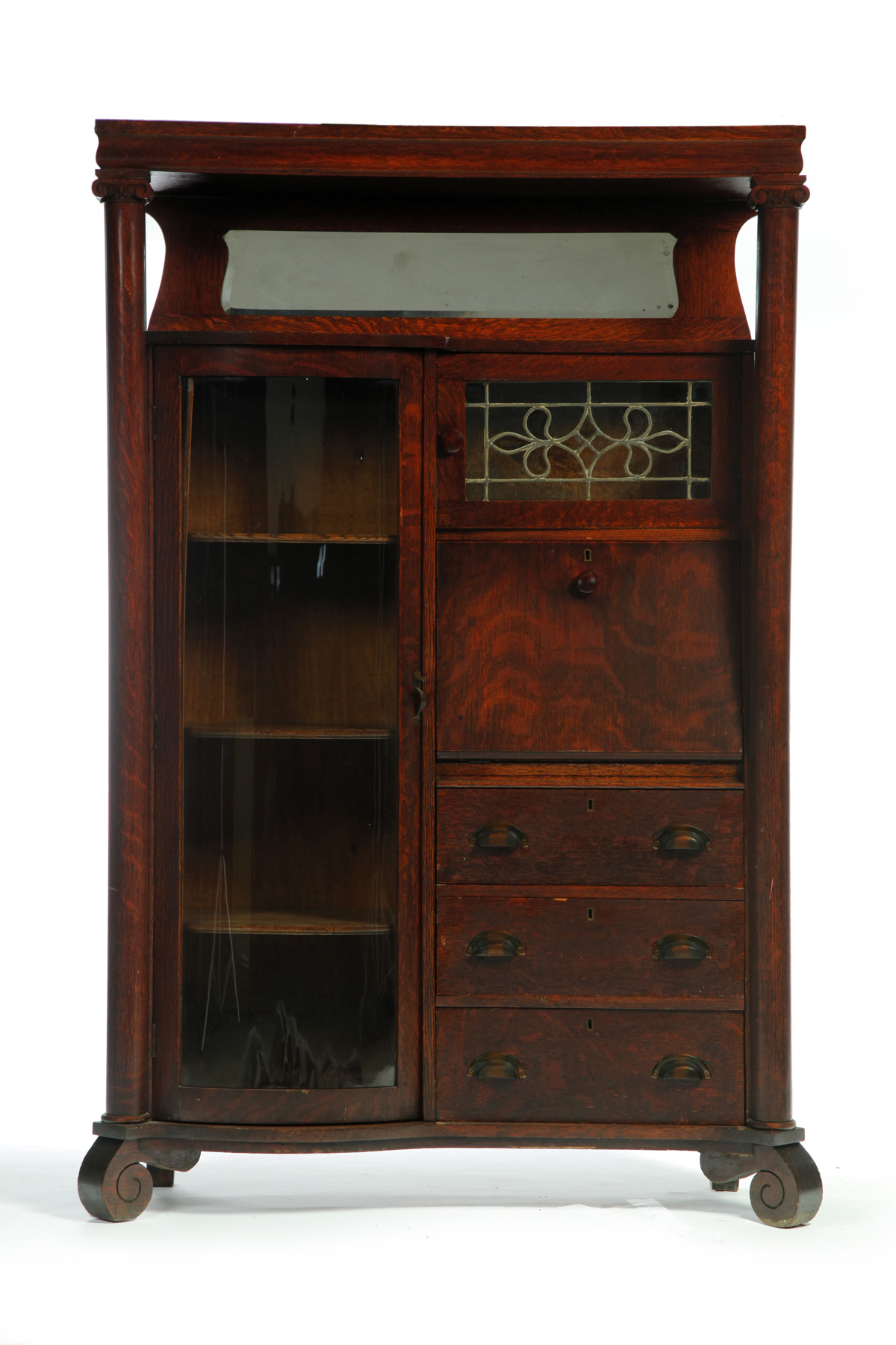 Appraisal: CURVED GLASS SIDE-BY-SIDE SECRETARY American st quarter- th century Oak