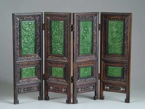 Appraisal: ROSEWOOD JADE ORIENTAL TEA SCREEN Extremely impressive Oriental screen has