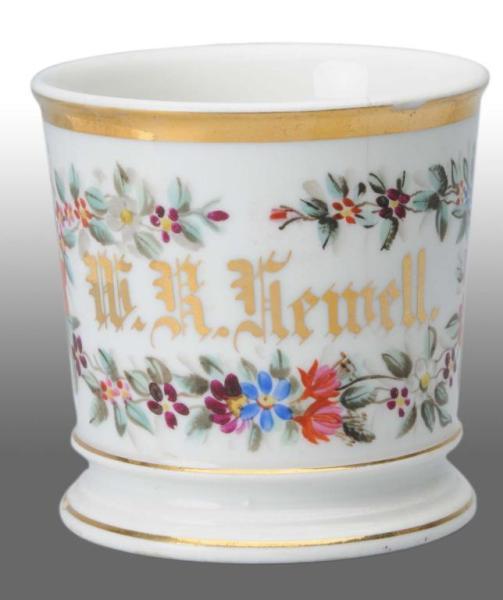 Appraisal: Floral Occupational Shaving Mug Description Beautiful hand-painted design One chip