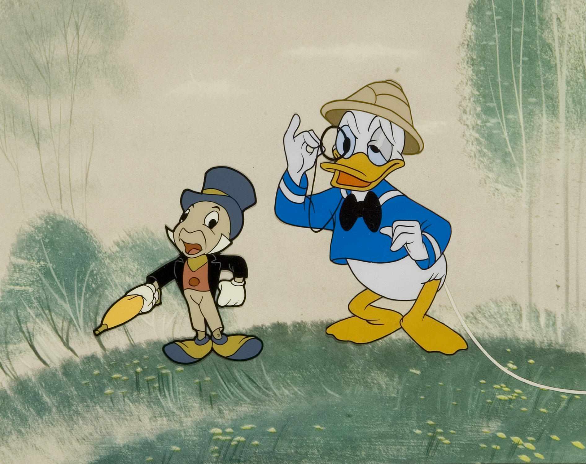 Appraisal: A Walt Disney celluloid of Donald Duck and Jiminy Cricket