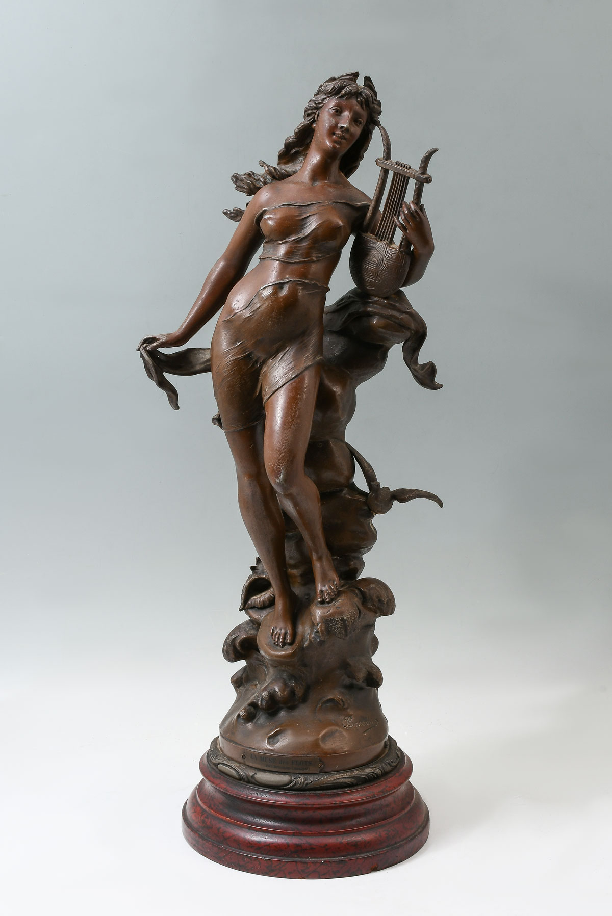 Appraisal: PATINATED BRONZE WOMAN WITH HARP AFTER DROUOT Measures '' in