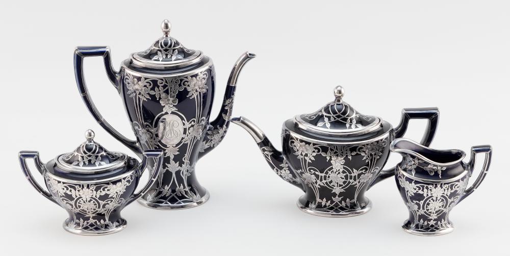 Appraisal: LENOX PORCELAIN AND SILVER OVERLAY FOUR-PIECE TEA AND COFFEE SERVICELENOX