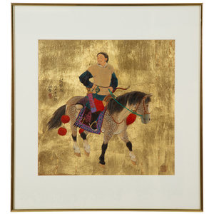 Appraisal: Asian th Century th Century Untitled Archer on Horseback acrylic