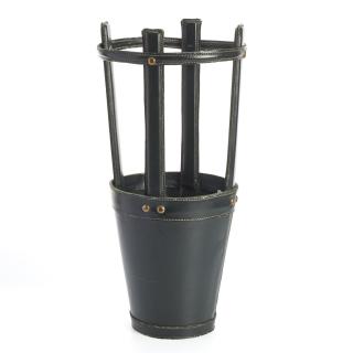 Appraisal: Jacques Adnet stitched leather umbrella stand Jacques Adnet stitched leather