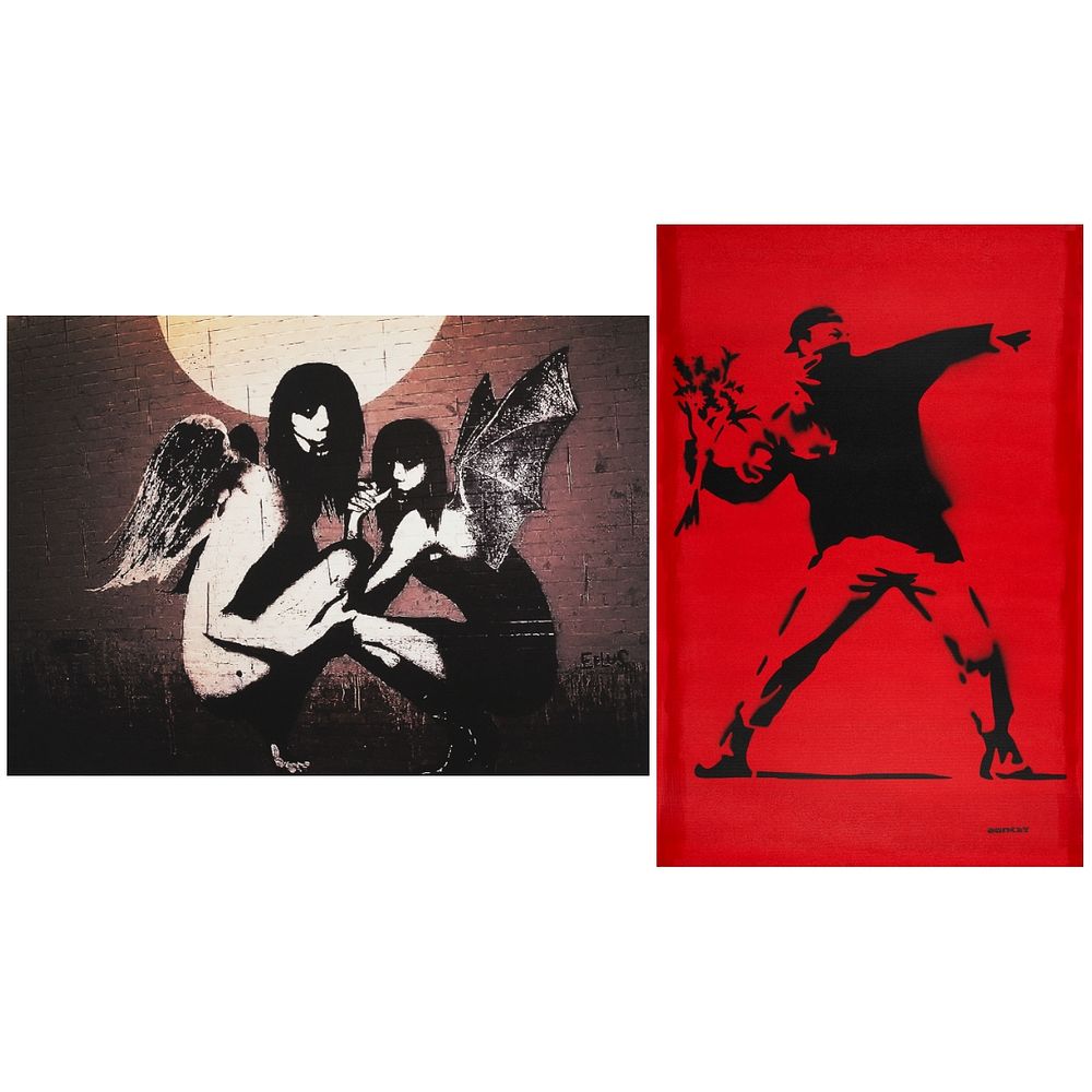 Appraisal: Banksy Angel Demon Flower Thrower Prints Banksy American English b