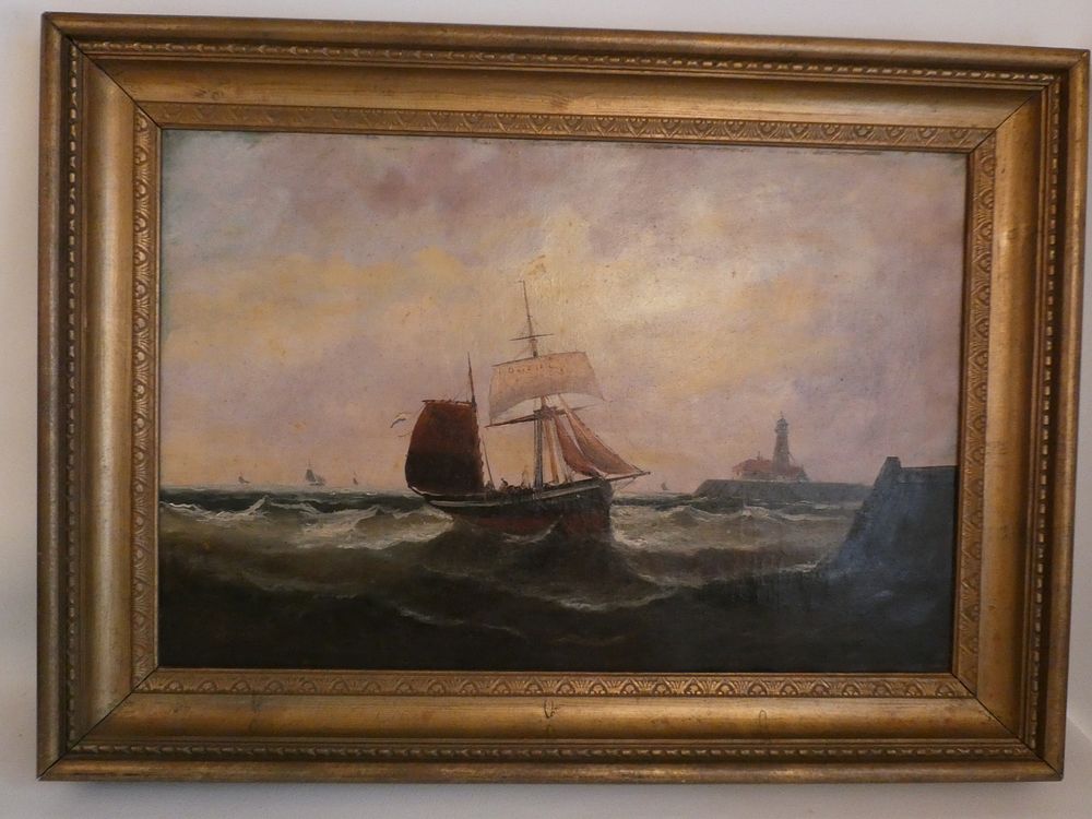 Appraisal: ANTIQUE DUTCH SEASCAPE BOAT Large antique continental oil painting on