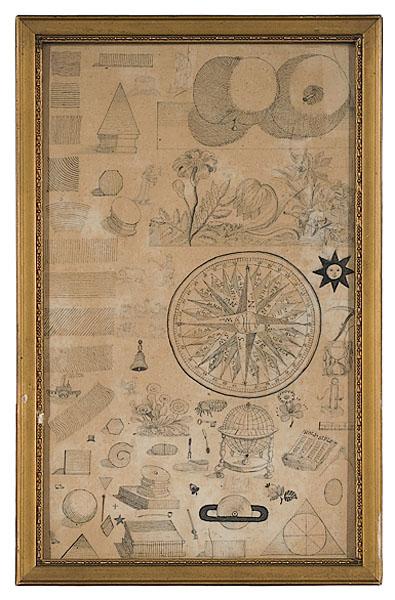 Appraisal: FOLKY DRAWING SAMPLER FROM CHILD'S LEDGER BOOK American ca graphite