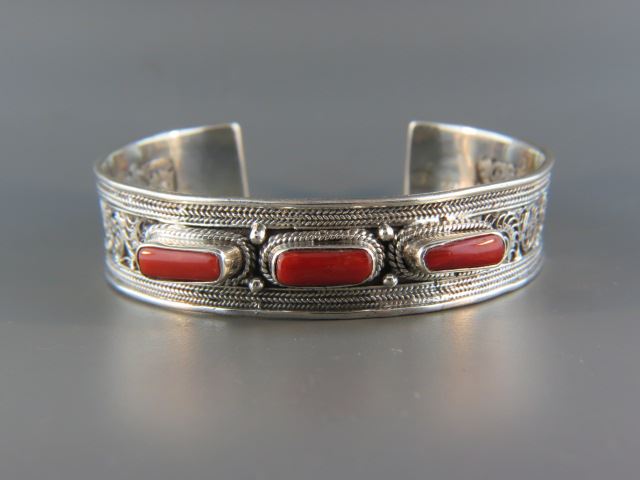 Appraisal: Coral and Sterling Silver Bracelet five pieces of red coral