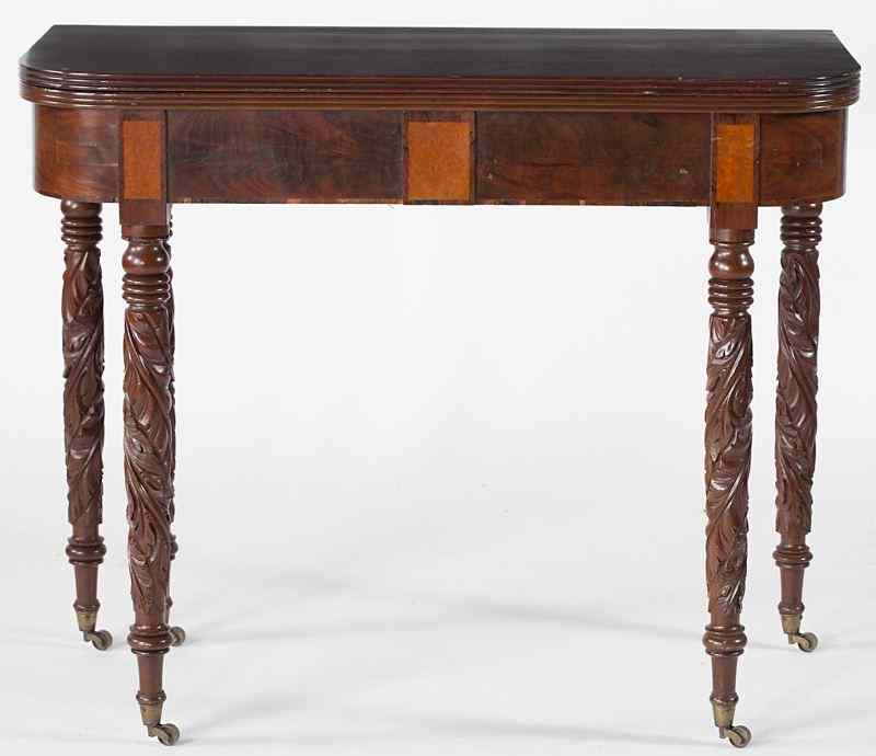 Appraisal: American Classical Carved Game Tablecirca mahogany and mahogany veneers having