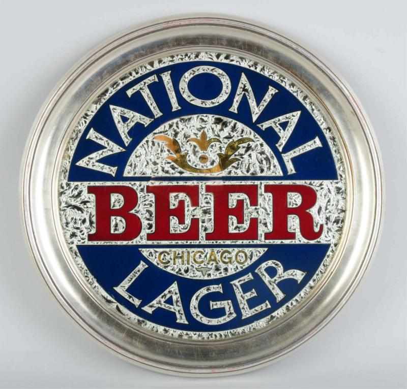 Appraisal: National Beer Reverse Glass Sign Nice example with some scratching