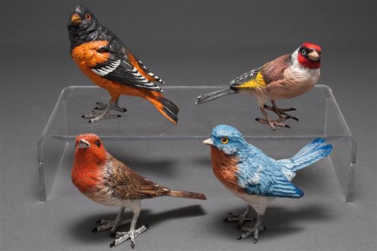 Appraisal: Four cold-painted bronze songbird figures to in H