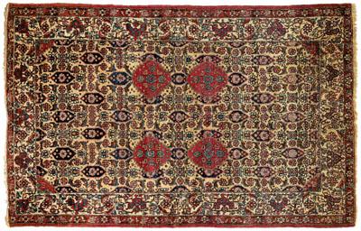 Appraisal: Finely woven Persian rug repeating floral and geometric designs on