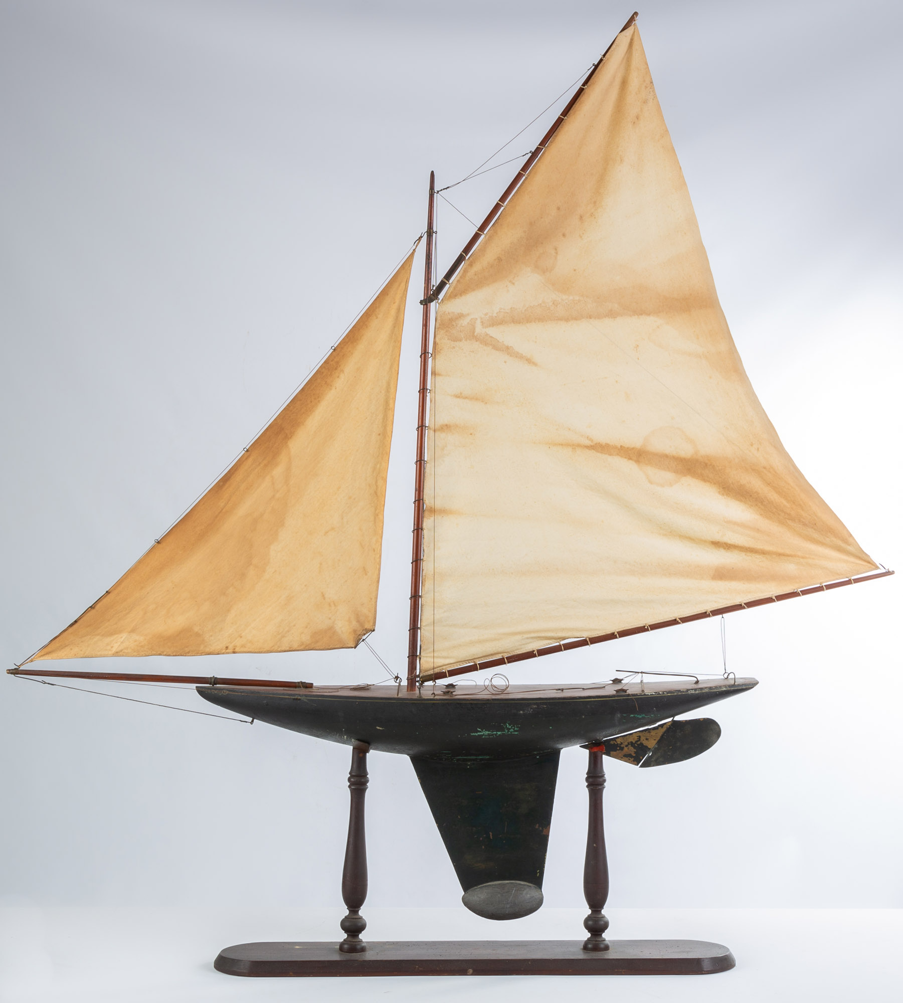 Appraisal: TH CENTURY MODEL SAIL BOAT Carved and painted wood with