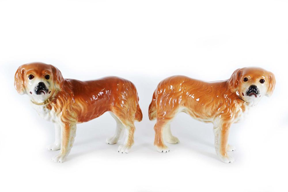 Appraisal: PAIR OF LARGE STAFFORDSHIRE EARTHENWARE LABRADORS nd Half th Century