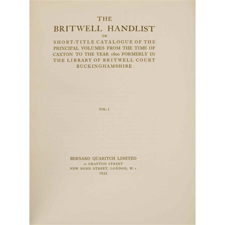 Appraisal: BIBLIOGRAPHY The Britwell Handlist Estimate -