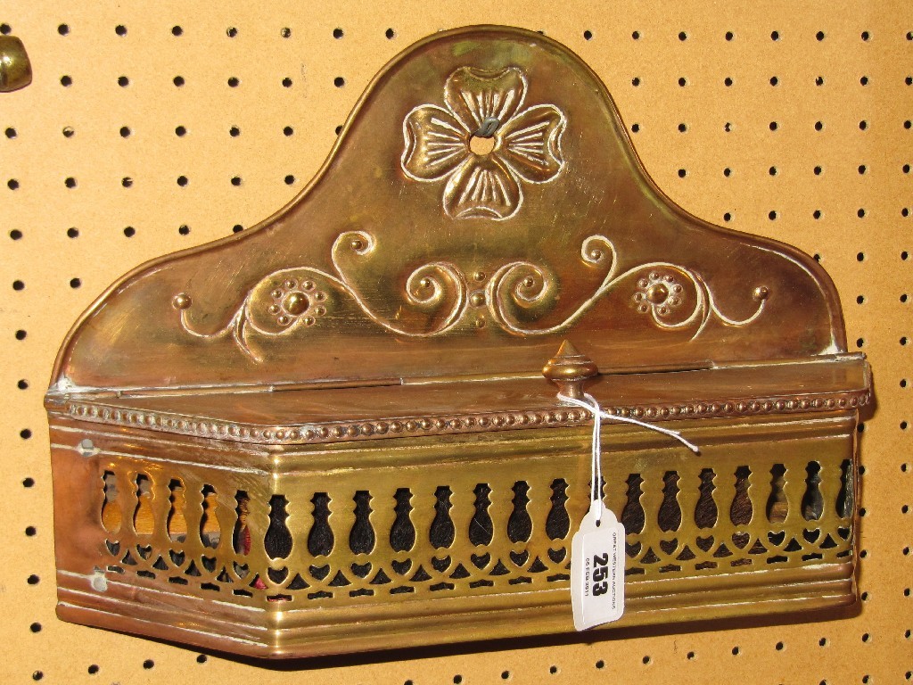 Appraisal: Wall mounted copper candle box