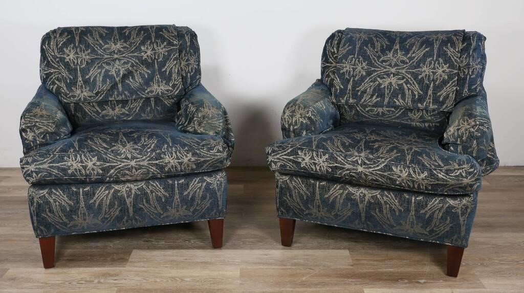 Appraisal: PAIR OF HOWARD STYLE UPHOLSTERED ARMCHAIRSPair of Howard style upholstered