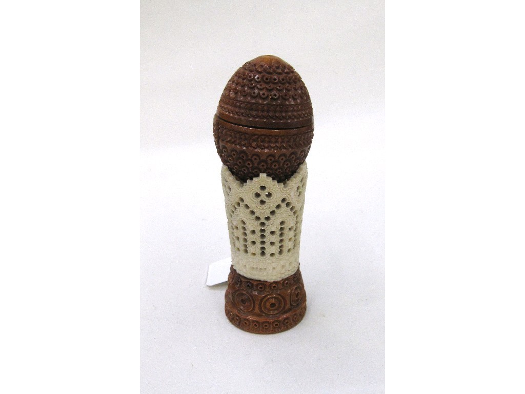 Appraisal: Carved nutmeg grater on bone stand