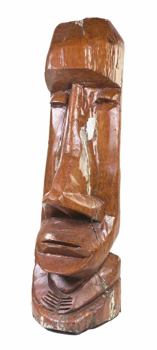 Appraisal: A Carved Wood Easter Island Style Tiki Head having exaggerated