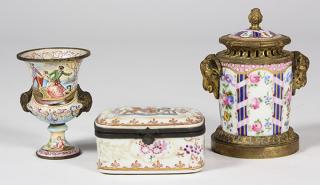 Appraisal: Lot of Porcelain and enamel miniature table articles with hand-painted