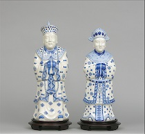 Appraisal: Chinese Blue and White Porcelain Emperor and Empress Figurines ca