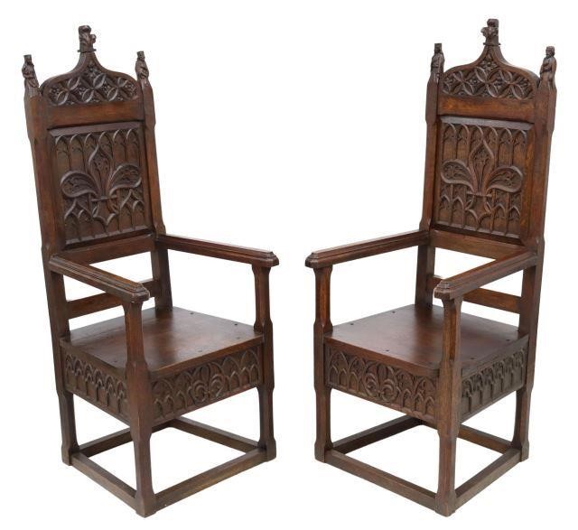 Appraisal: lot of French Gothic Revival oak armchairs late th c