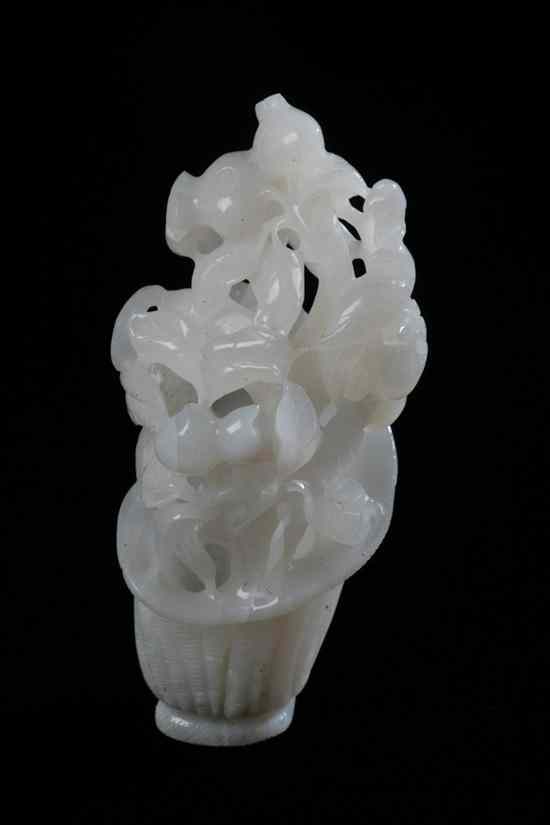 Appraisal: CHINESE WHITE JADE FLOWER-FILLED BASKET - in high