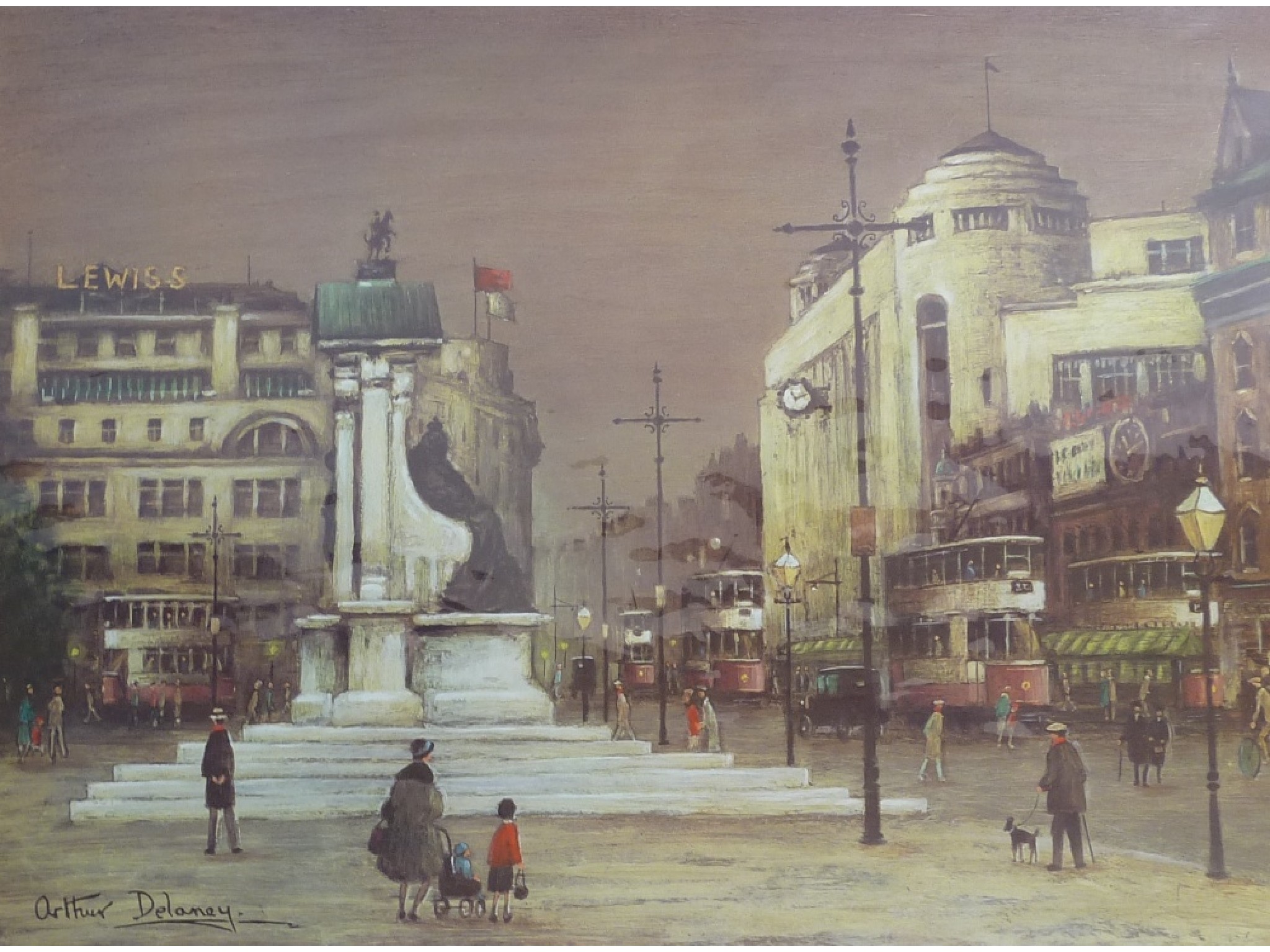 Appraisal: ARTHUR DELANEYARTIST SIGNED COLOUR PRINT'Piccadilly Manchester' Signed in pencil and