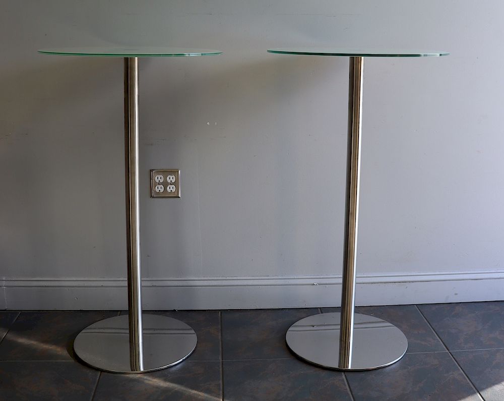 Appraisal: Midcentury Style Pair of Chrome Bar Tables with Milk Glass