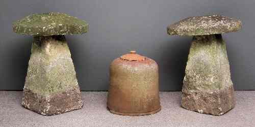 Appraisal: A pair of sandstone staddle stones with domed tops approximately