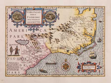 Appraisal: HONDIUS JOCODUS Virginiae Item et Floridae Double-page engraved map x