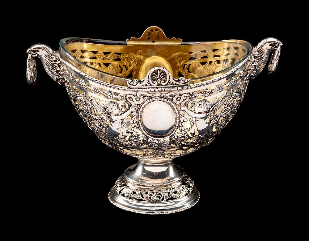 Appraisal: A German Silver Basket with a Glass Liner A German