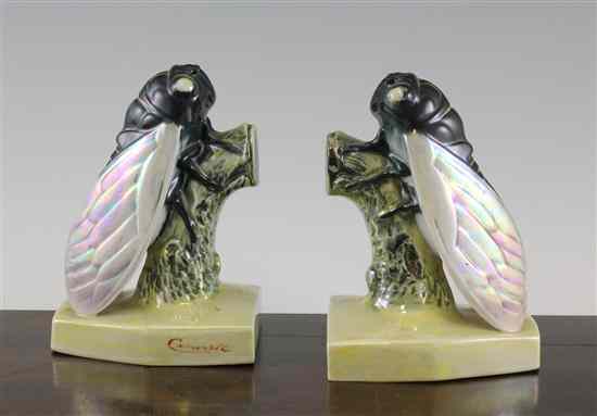 Appraisal: A pair of Art Deco lustre decorated bookends each in