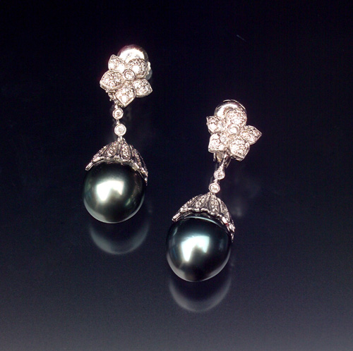 Appraisal: CLASSIC STYLE Black Tahitian pearl and diamond earrings in k