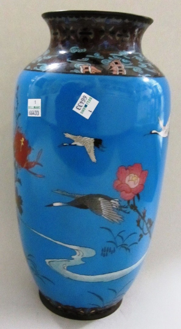 Appraisal: A Japanese cloisonne vase Meiji period the oviform body worked