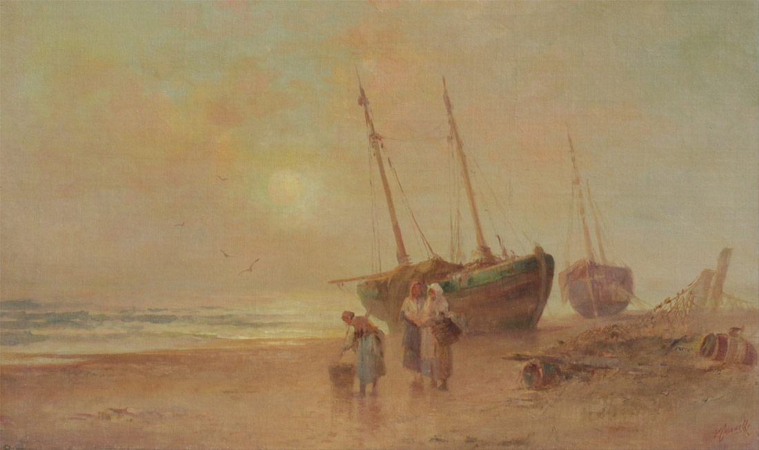 Appraisal: CASENELLI Victoria American - Fisherwomen with Boats on the Beach