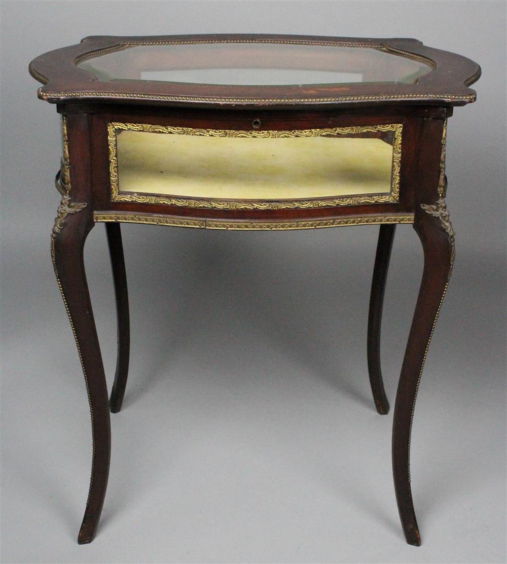 Appraisal: LOUIS XV STYLE BRASS MOUNTED VITRINE hinged shaped top with