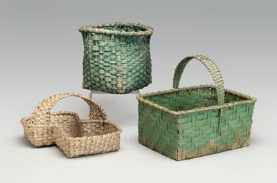 Appraisal: Three painted baskets one rectangular oak split with green paint