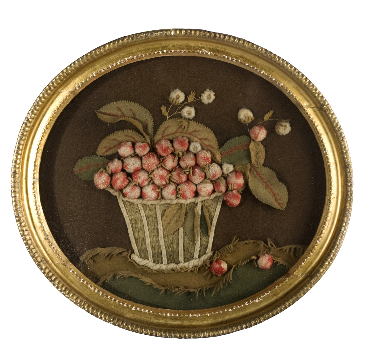 Appraisal: REGENCY OVAL NEEDLEWORK STILL LIFE OF A BASKET OF STRAWBERRIES