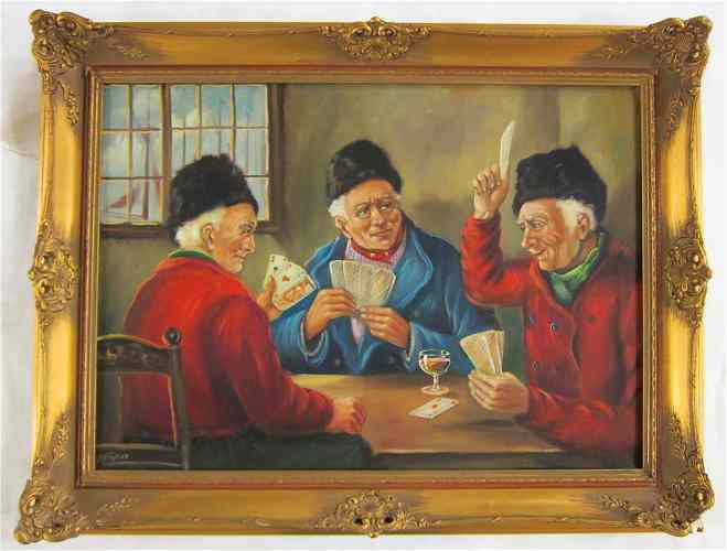 Appraisal: H J TOPMAN OIL ON CANVAS Dutch born Card Game