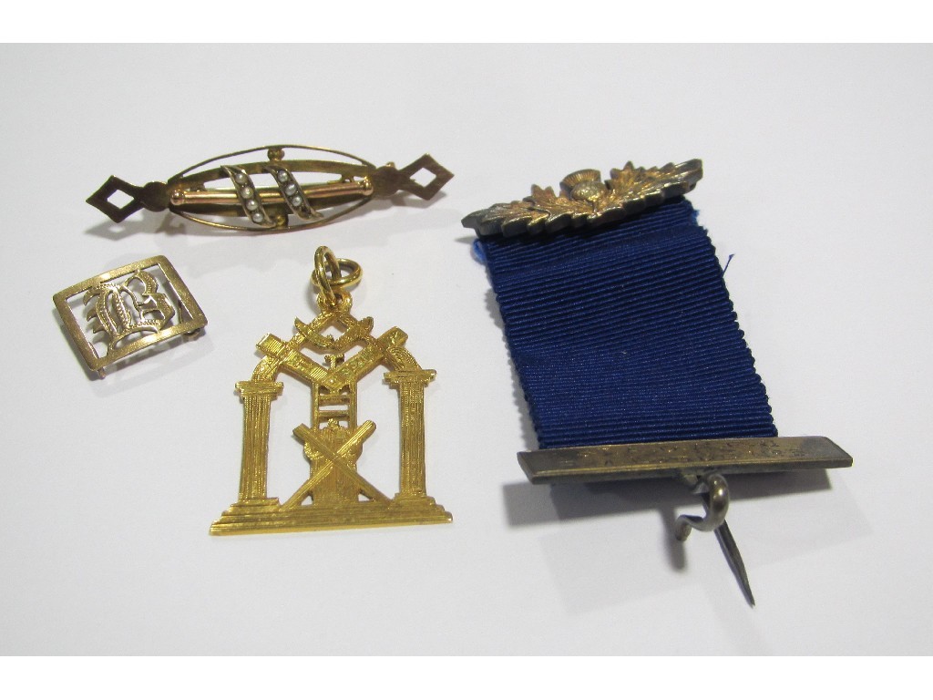 Appraisal: Lot comprising ct gold Masonic medal initial spacer clasp and