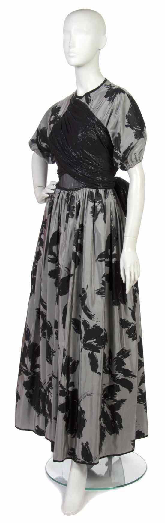 Appraisal: A Geoffrey Beene Grey Floral Silk Evening Gown black silk